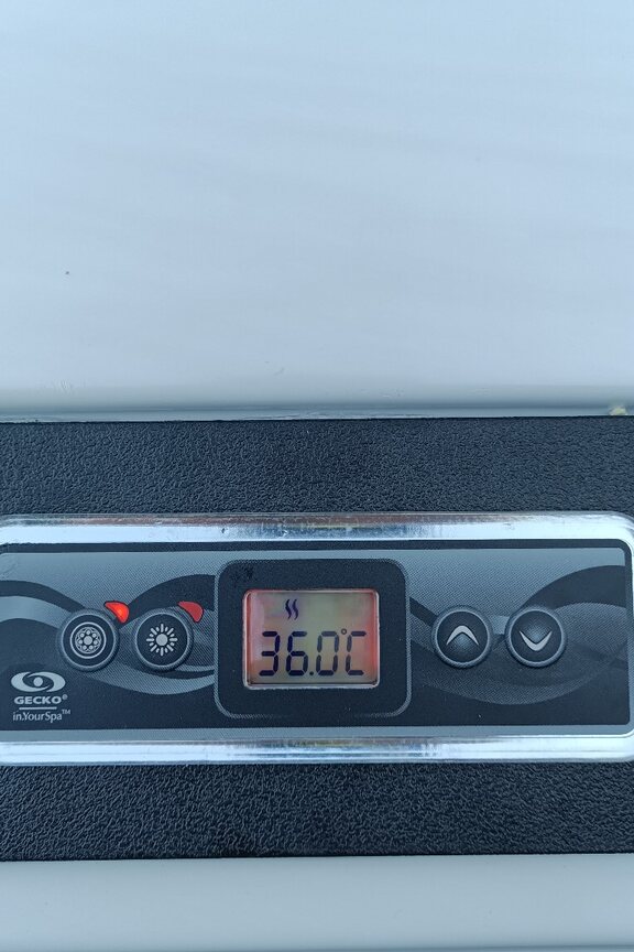 Replacement hot-tub topside control panel installed and operating at 36 degrees Celsius